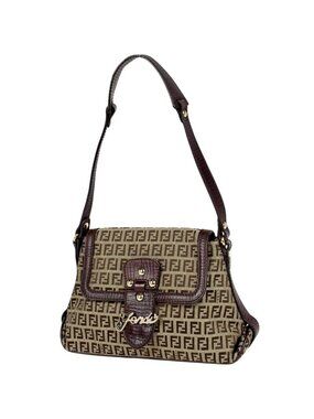 Fendi Zucchino Pattern Shoulder Bag Canvas Brown